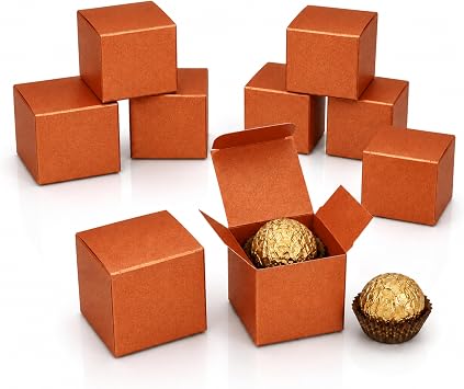 Quotidian Caramel Foldable Small Vintage Italian Pearlescent Paper Glitter Gift Boxes with Lids 2" x 2" x 2" 5 x 5 x 5cm Pack of 12 - Cookie Bakery Candy Party Wedding Holiday