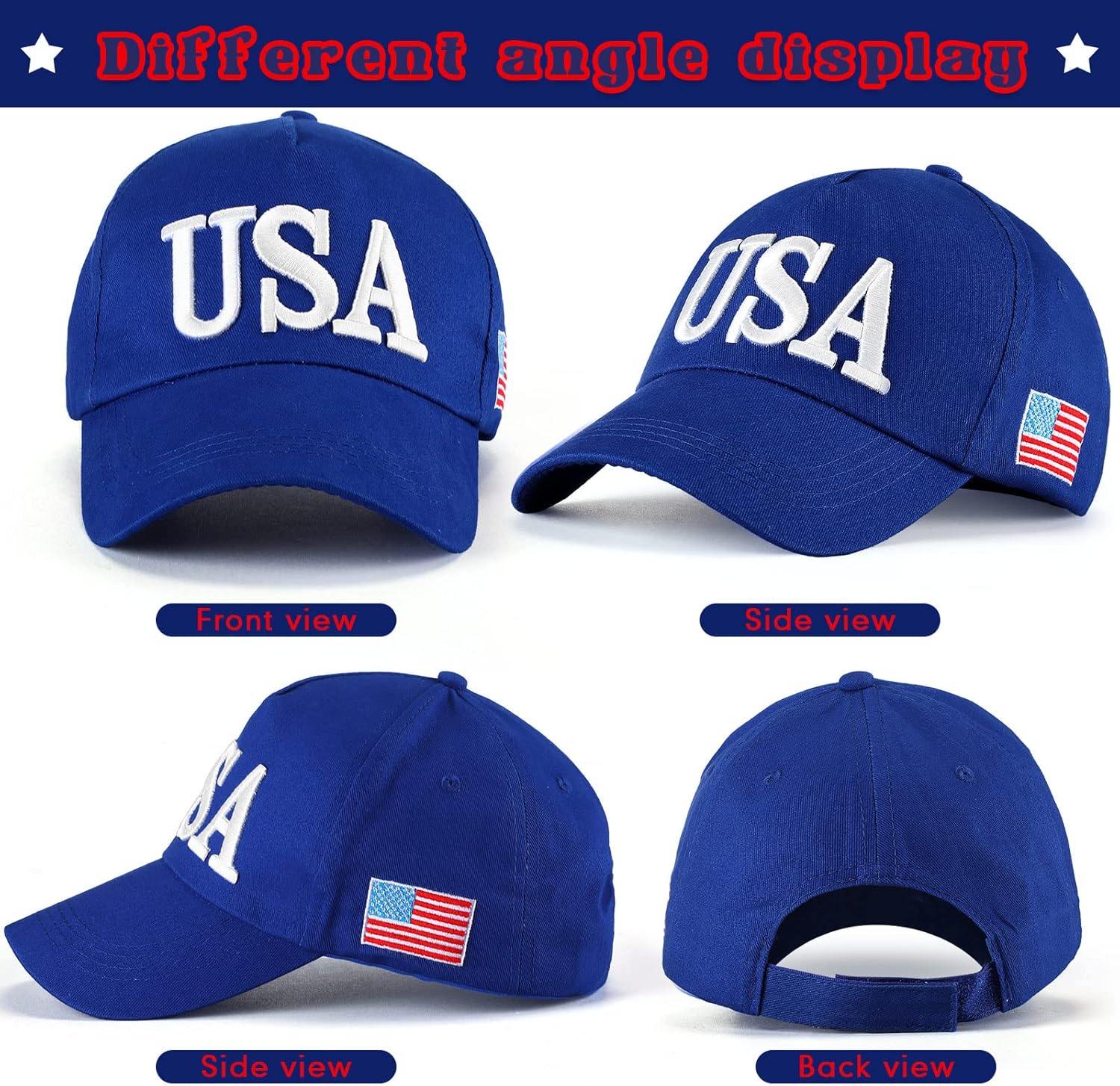 Lasnten 4 Pieces USA Hat 250 Anniversary Patriotic American Flag Baseball Hats for Men Cotton Adjustable Embroidered Dad Hat for Men Women Teens(4 Colors) - Image 4