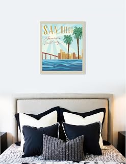 The Oliver Gal Artist Co. Advertising Wall Art Canvas Prints 'San Diego Postcard' Home Décor, 36" x 45", Orange, Blue