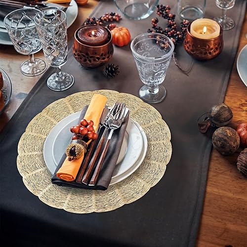 Miniatura 7 de ZOOFOX Paquete de 12 manteles individuales redondos de vinilo prensado, manteles de vinilo huecos de 15 pulgadas, manteles metálicos antideslizantes