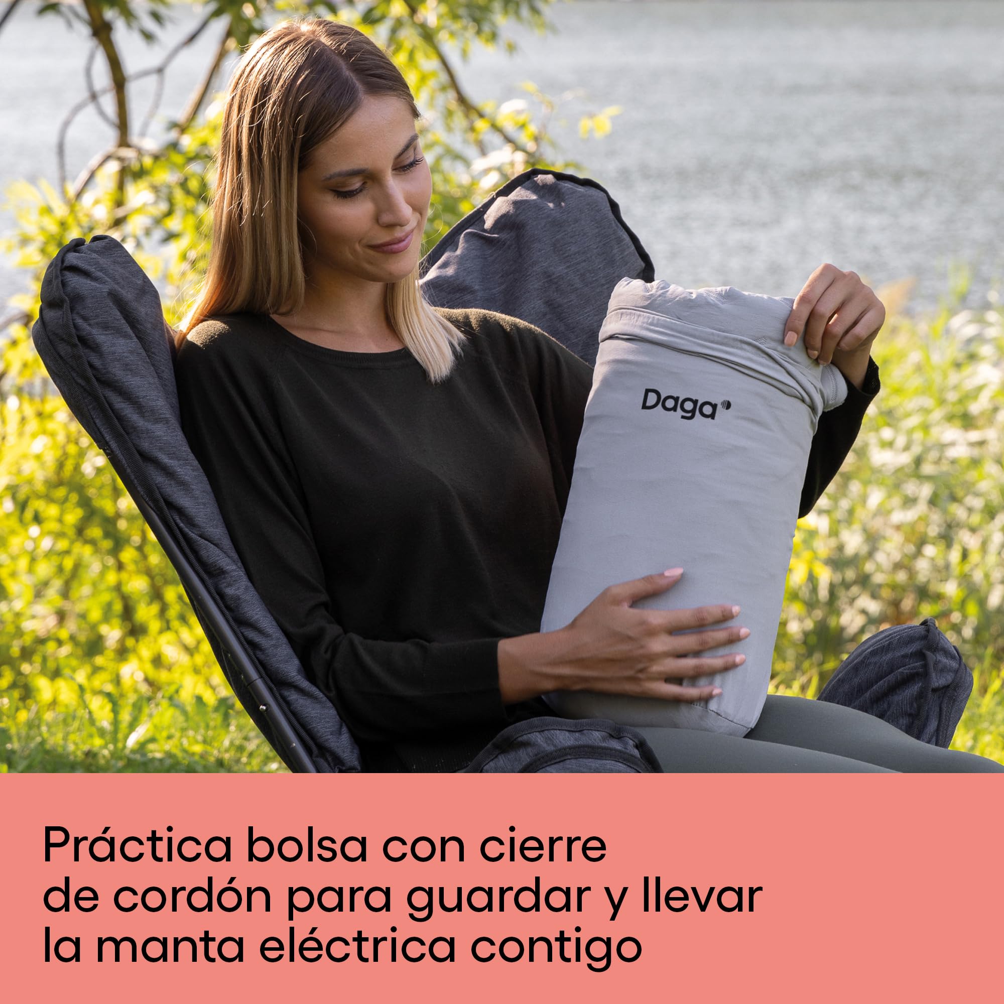 Daga CaldoPlaid Adapto Camping, Manta Eléctrica ideal para autocaravana, caravana, tienda de campaña, 160x120 cm, Bajo consumo, Tecnología Adapto, Segura, Calentamiento rápido, 6 Temperaturas, Lavable