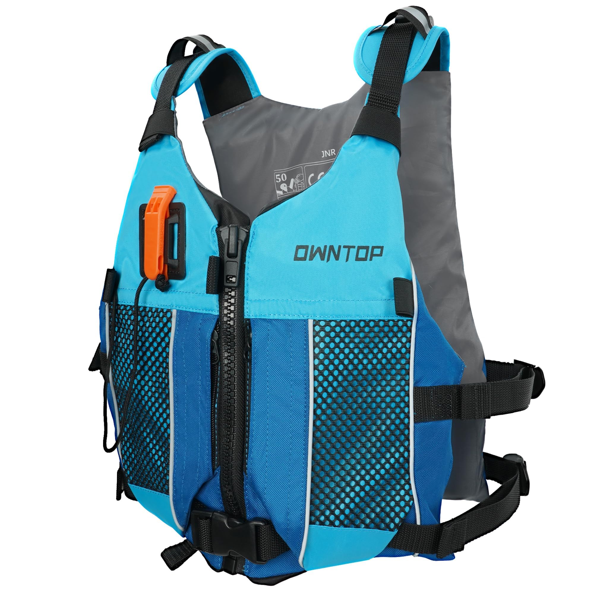 Owntop Swim Jacket Adult Youth | Hydration Pack | Dual Mesh Pockets | Attached Whistle | Ultra-Thin for Freer Movement | Kayak, Boating, Fishing, All Watersports