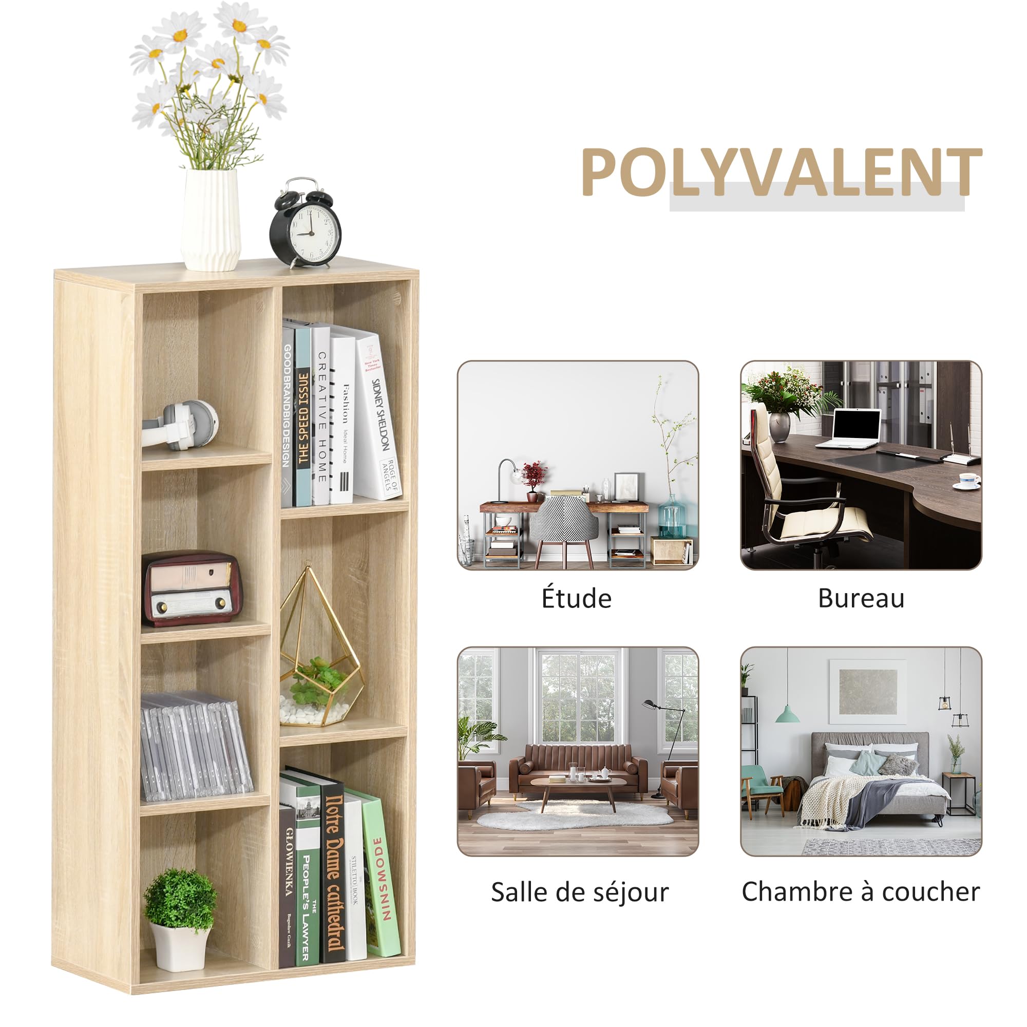 HOMCOM Bibliothèque Meuble de Rangement 50l x 24P x 106H cm Bois Naturel