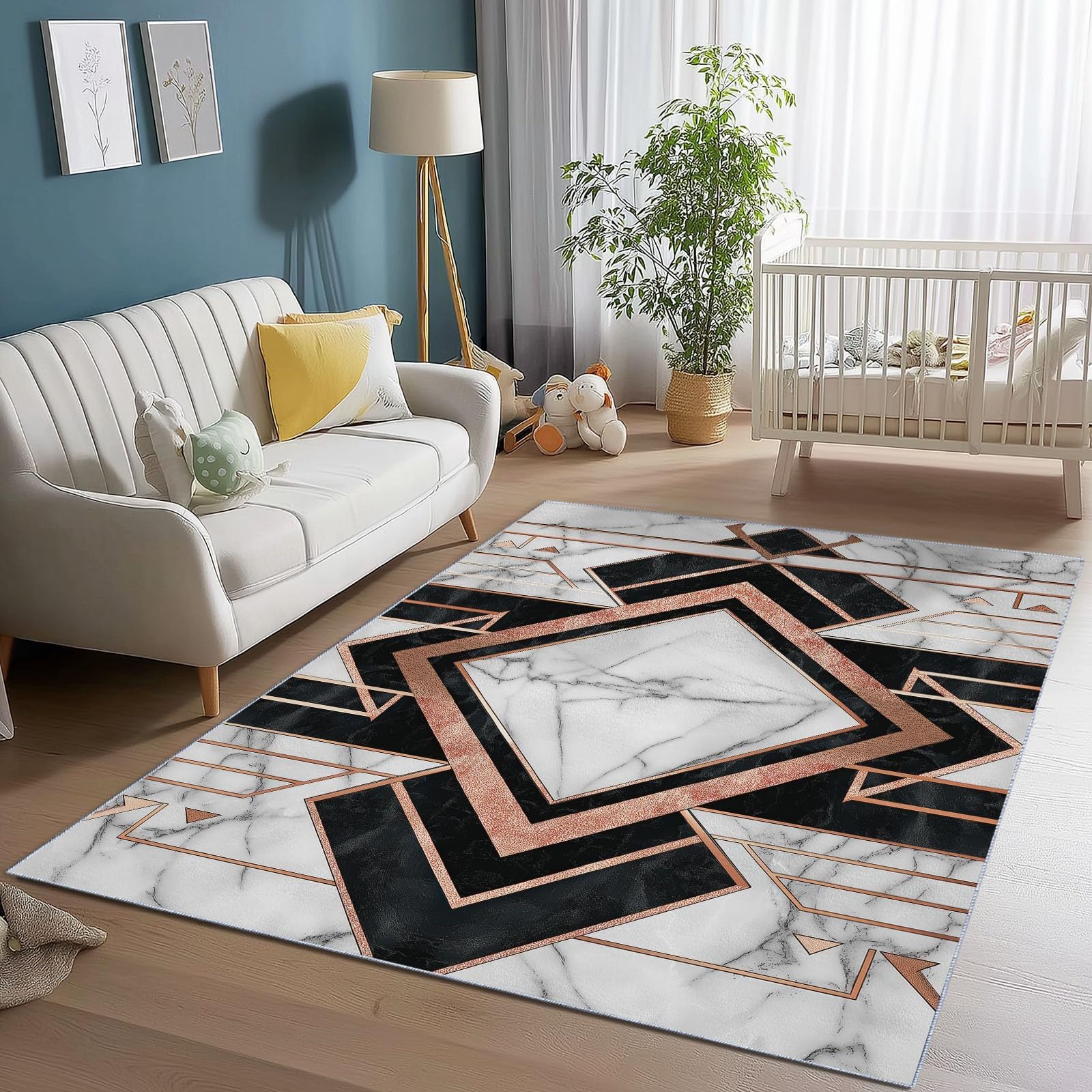 Tapis marbre blanc lavable grand format 190x250cm antidérapant