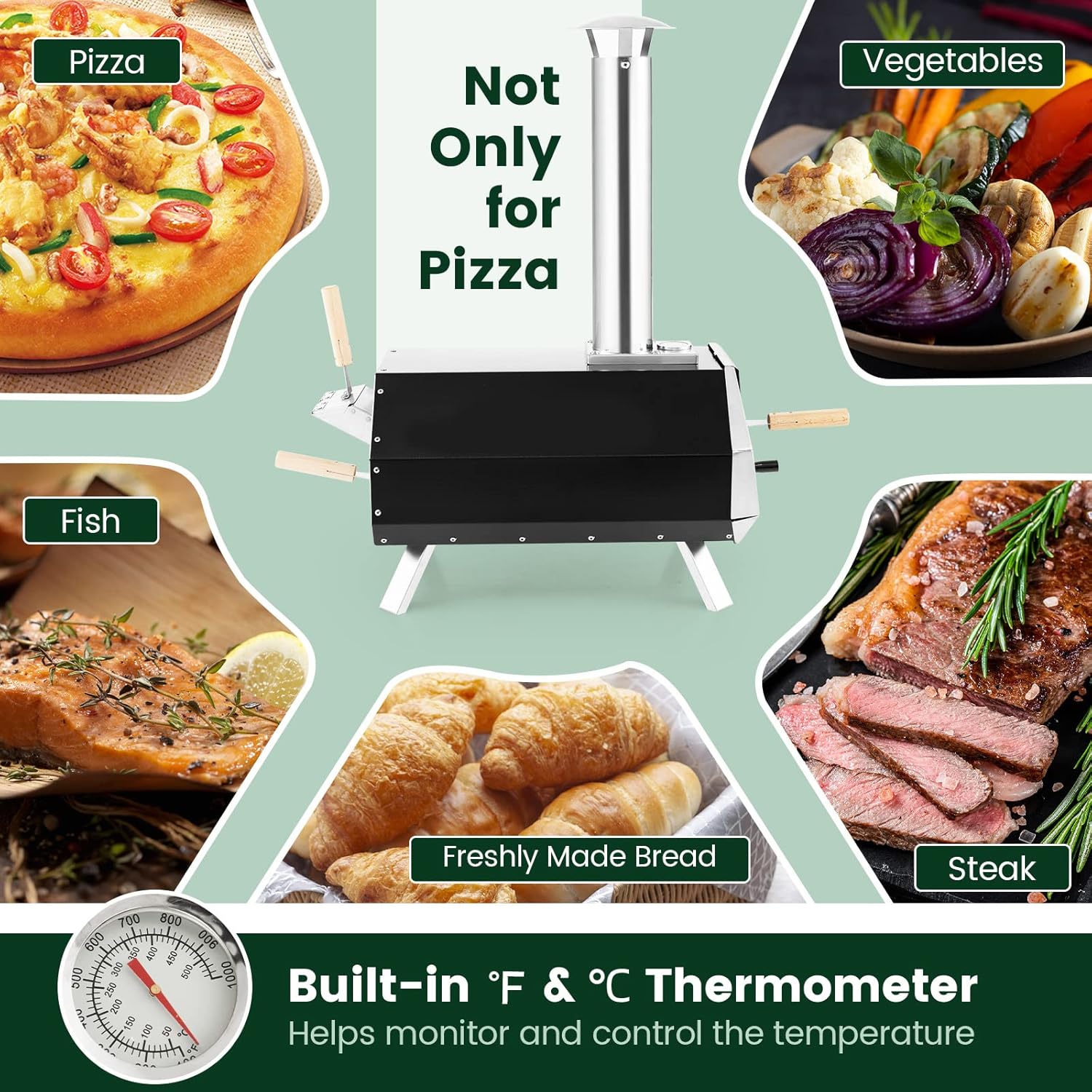Giantex Outdoor Pizza Oven, Wood Pellet Fired Grill With 12'' Stone, Peel, Foldable Legs, Portable Stainless Steel Maker for Camping Backyard Cooking (Black & Silver)