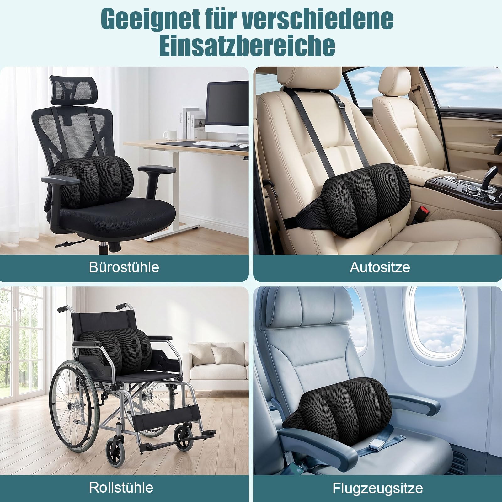 Verstellbares Lendenwirbelstützkissen für Auto & Bürostuhl - Ergonomisches Memory-Schaum Lendenkissen für Unteren Rücken & Taille - Lordosenstütze mit Atmungsaktivem 3D-Mesh-Bezug
