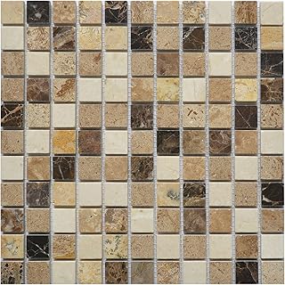 5 Sheets Marble Mosaic Tile for Kitchen Backsplash, Bathroom Shower Floor Etc, Soul Collection, 1"X1" Squares, 12"X12"X3/8", Polished (Set of 5 Sheets, MM 1203 - Breeze)