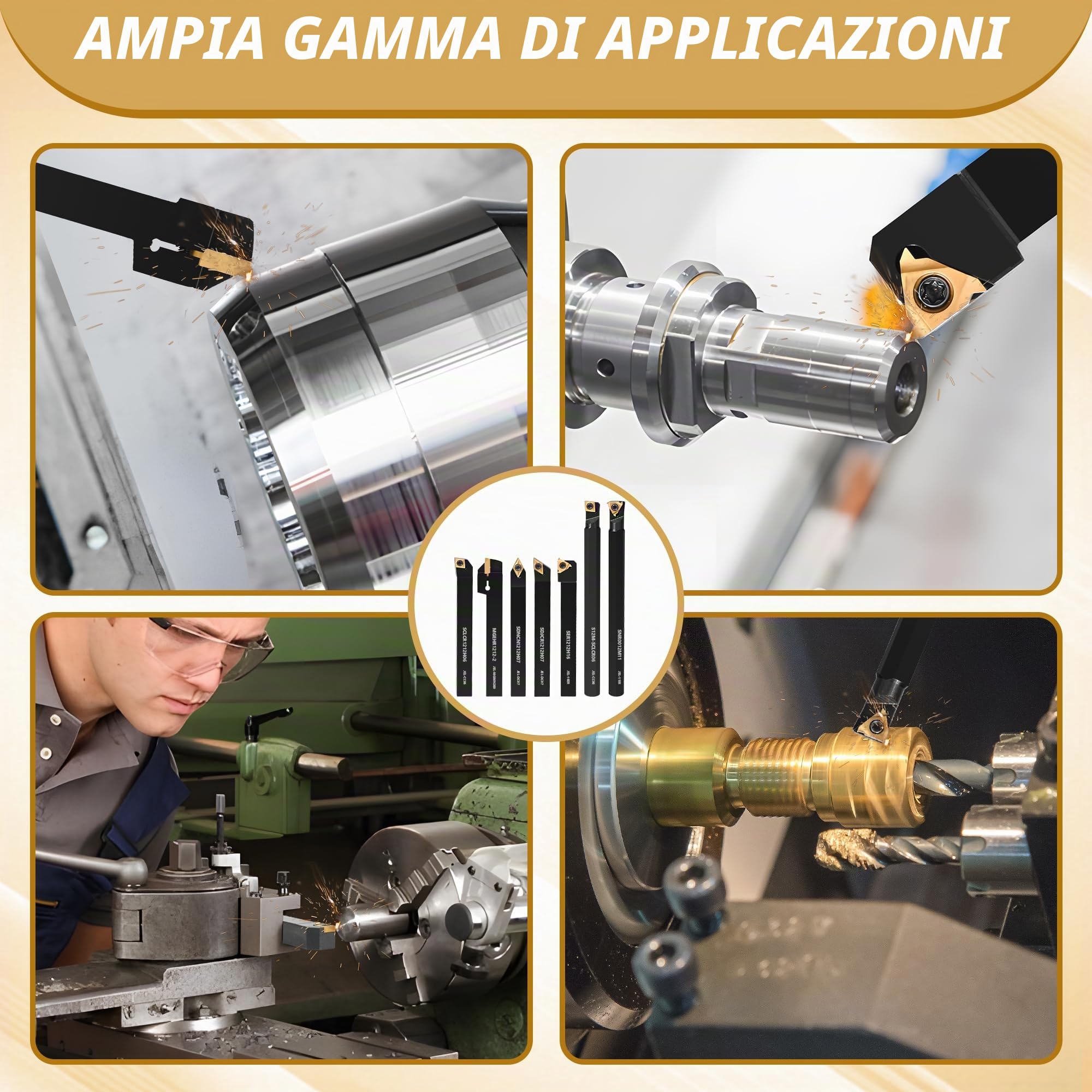 VerRich Kit di 28 utensili per tornitura indicizzabili, gambo da 1/2 "12 mm, barra di alesatura in metallo con 21 inserti in carburo per alesatura, taglio, scanalatura, tornitura filettatura