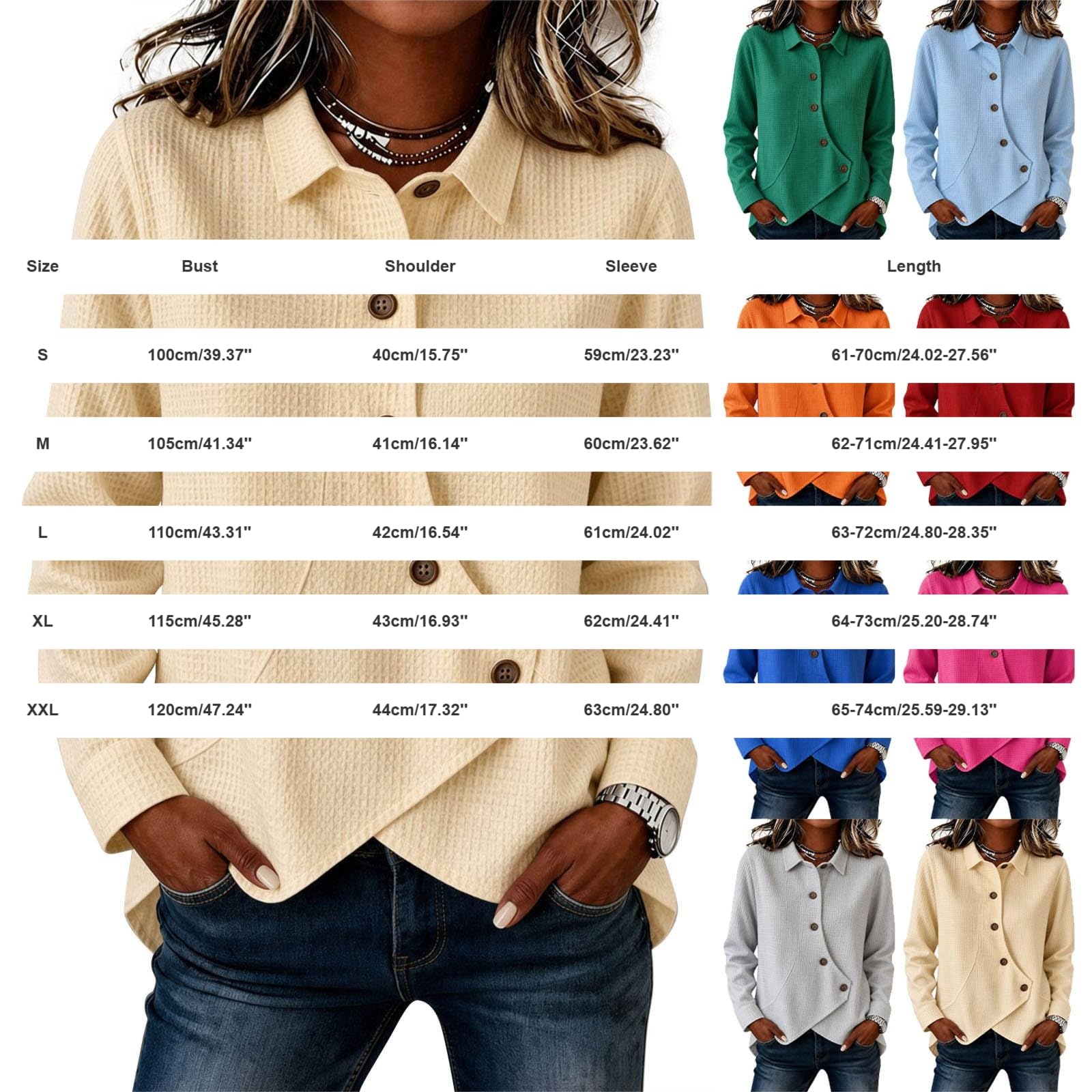 Generisch Blusa elegante para mujer, diseño gofre, manga larga, cuello de | Blusa de mujer atemporal con dobladillo asimétrico, elegante para la oficina y paseos por la ciudad y ocasiones especiales