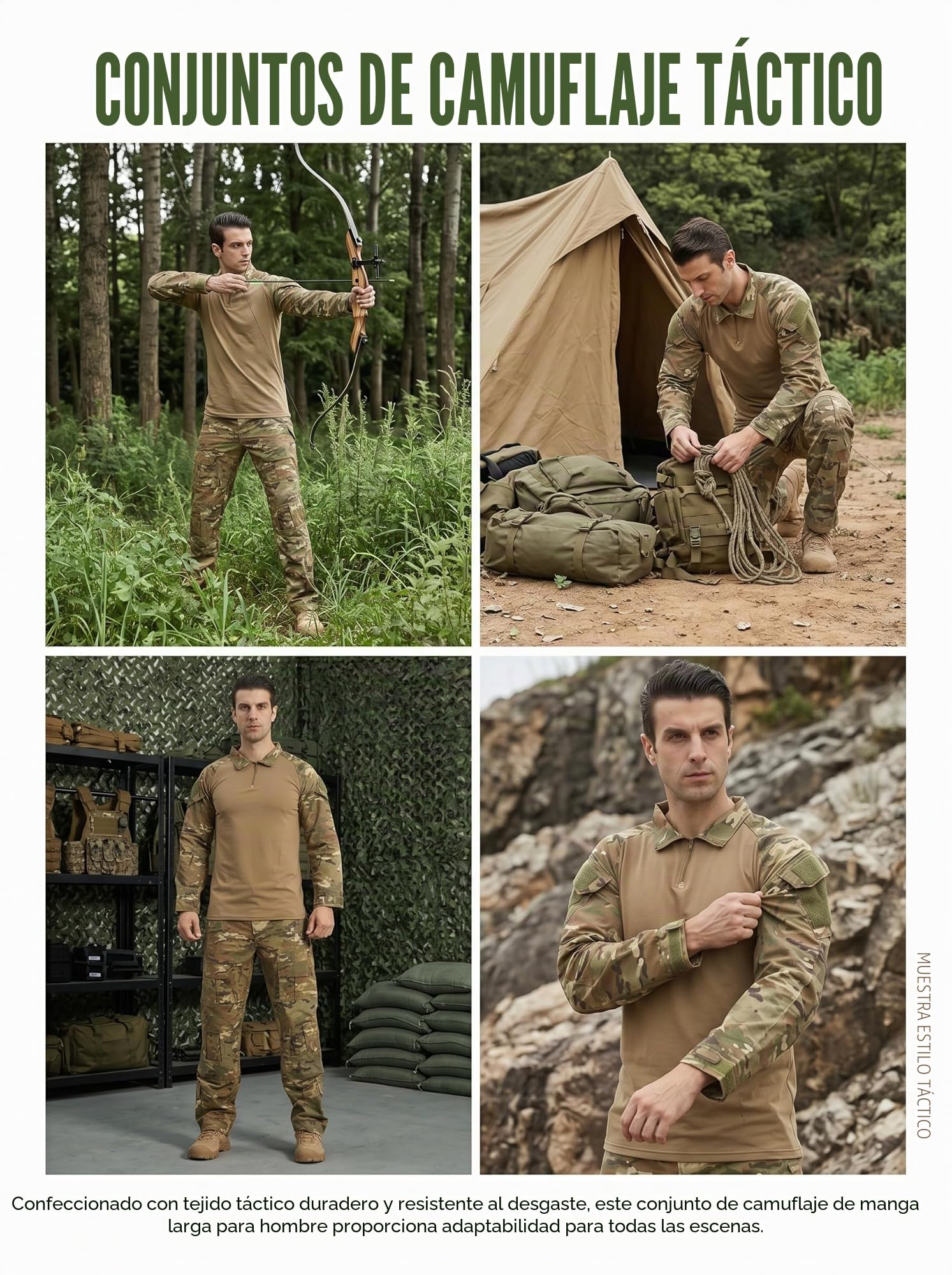 Traje de camuflaje para hombre BDU, camiseta de combate paintball, pantalones tácticos manga larga cremallera 1/4, ropa de caza militar