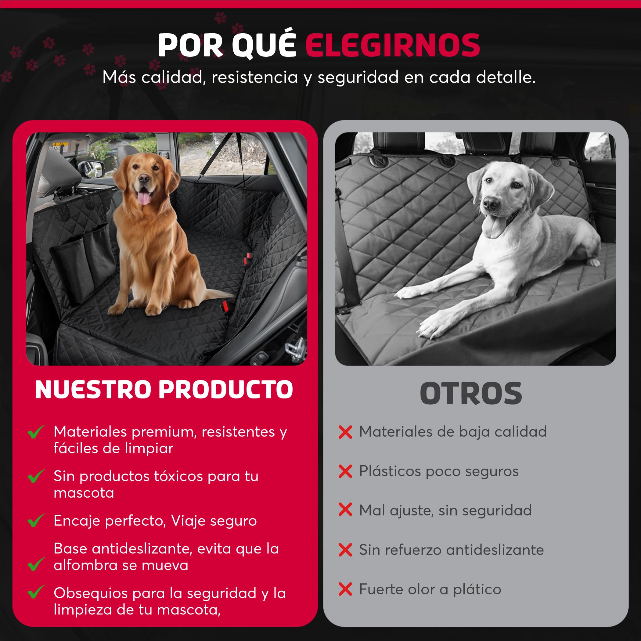 SweetSolutions© Funda Coche Perro | Protector Coche Perros Asiento Trasero | Impermeable y Resistente | Cubre Asientos Protector | Ventana de Malla Visible y Cremallera | Incluye Correa y Guante |