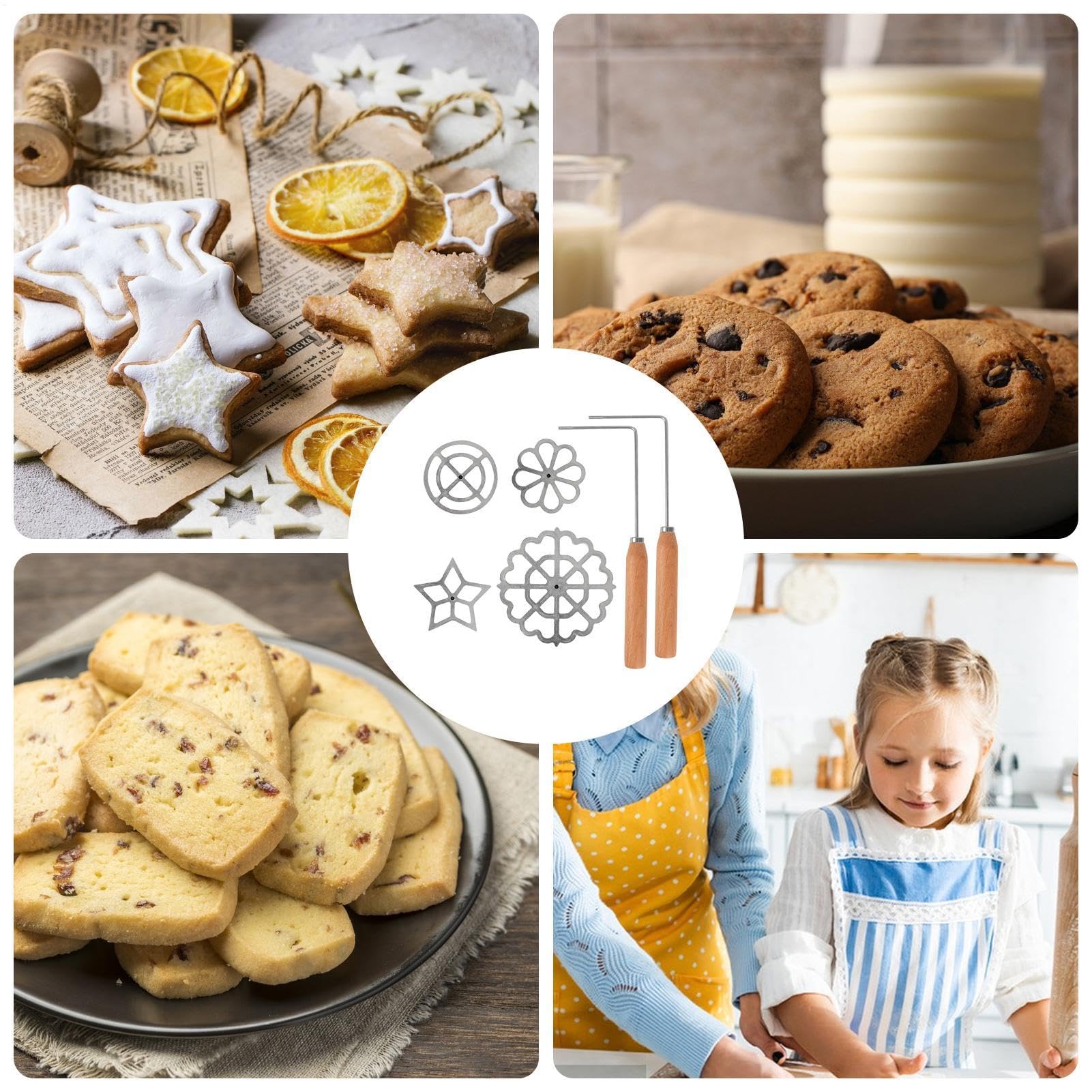 Lot de 6 moules à gâteau en forme d'entonnoir avec moules à gaufres en forme de (2 poignées, 4 formes), emporte-pièces et outils de pâtisserie, kit de moules à gaufres polyvalents pour
