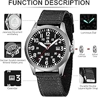 Vista 4 de LN LENQIN Relojes para hombre, unisex, militar, deportivo, correa de nailon, elegante, luminoso, analógico, de cuarzo, para hombre, impermeable