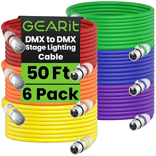 Miniatura 9 de GEARit Cable de iluminación de escenario DMX a DMX (25 pies, paquete de 6) DMX macho a hembra (compatible con XLR) de 3 pines equilibrado blindado