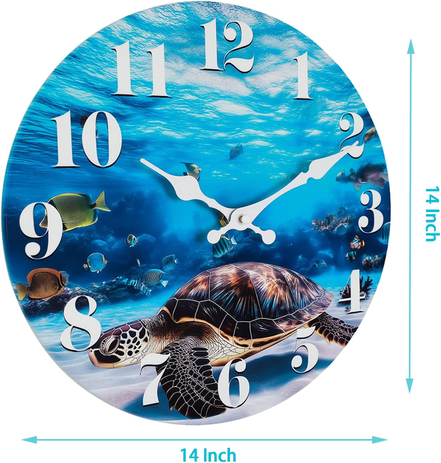 jomparis Large Ocean Wall Clocks Battery Operated Coastal Decor for Living Room Bathroom Bedroom Home(14 Inch,Sea Turtle)