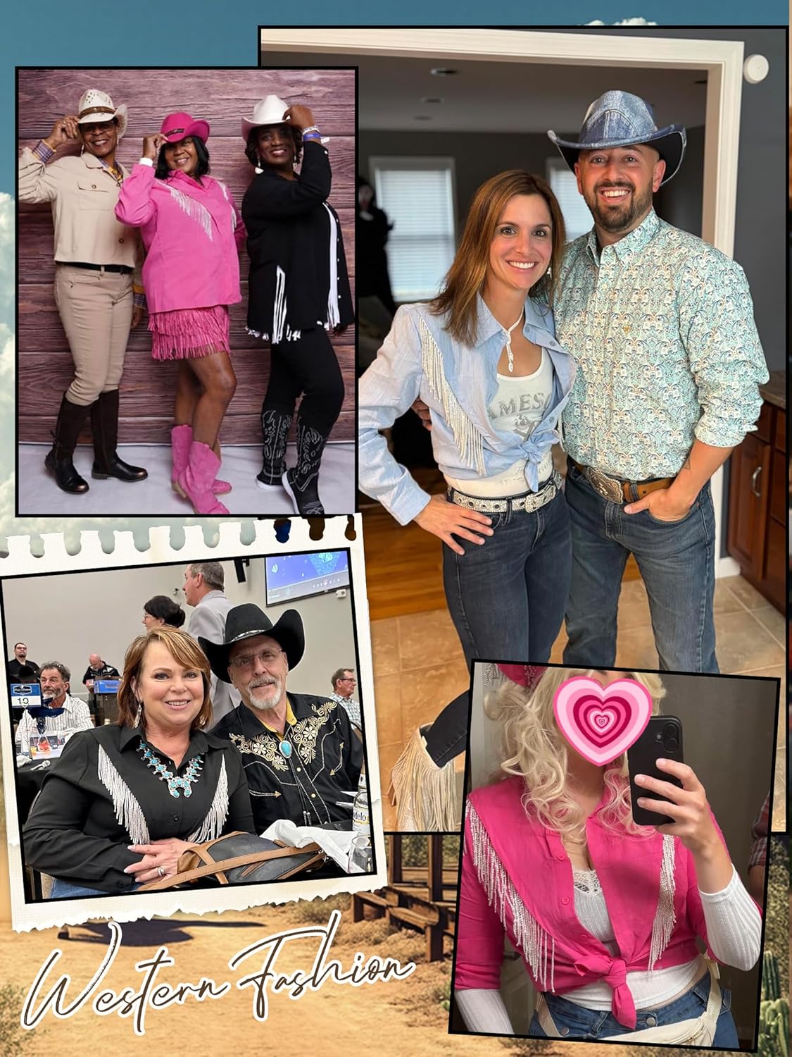 MYMORE Womens Sparkly Fringe Button Down Shirt Rolled 3/4 Sleeve Top Country Concert Nashville Western Cowgirl Outfit - Image 7