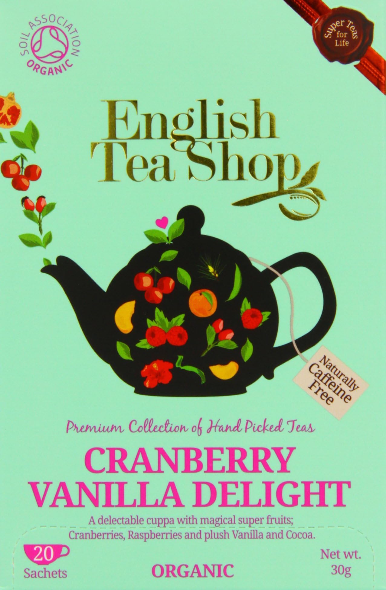 English Tea Shop Organic Cranberry Vanilla Delight Super Teas - 20 Paper Tea bag Sachets (Pack of 3, Total 60 Tea Bags)
