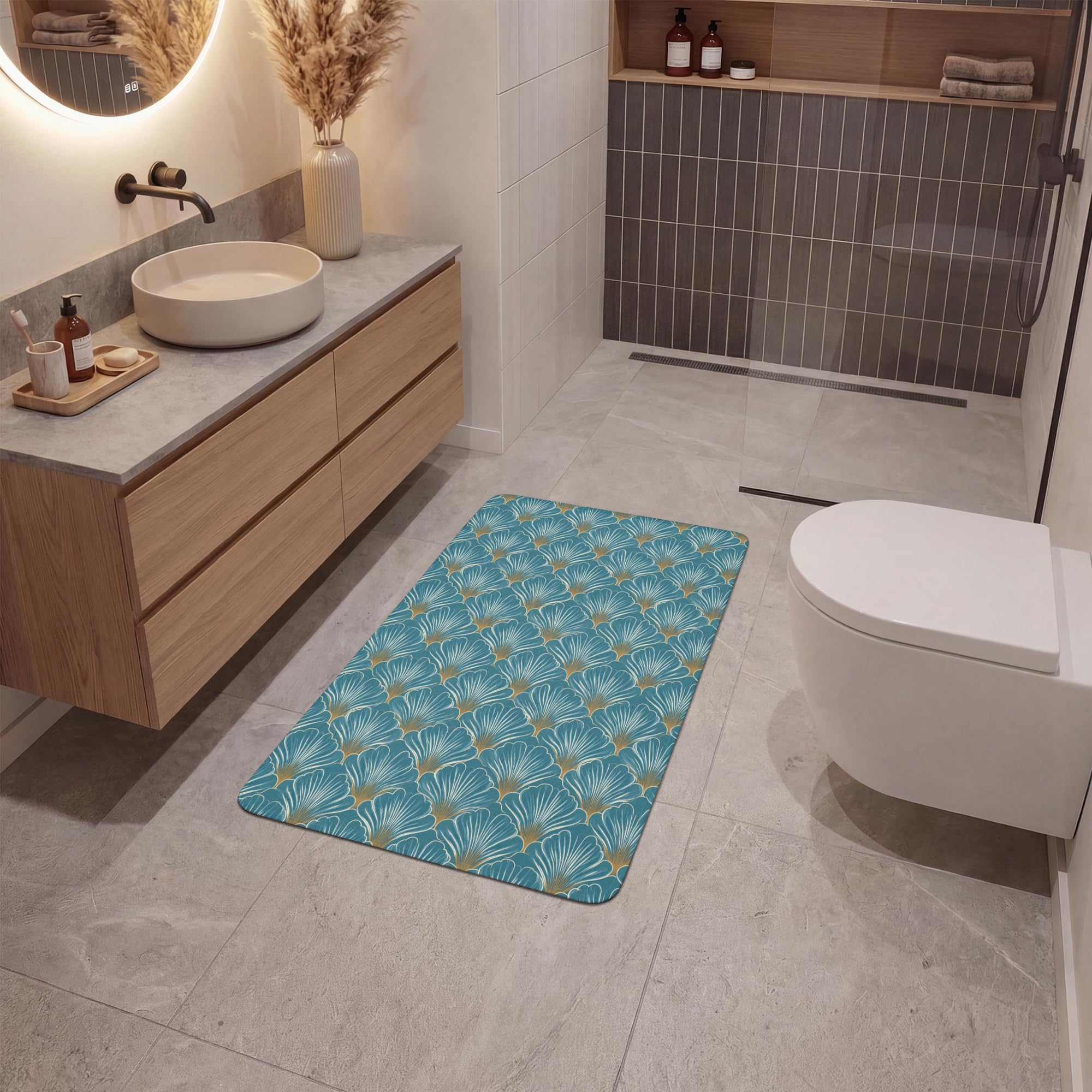 Bath Mat Rectangular 60x90 cm Alfombra Baño Alfombrilla Alfombras Ducha Lavable Antideslizante Tapete Banheiro Decoración Simétrico - Patrón - Azul