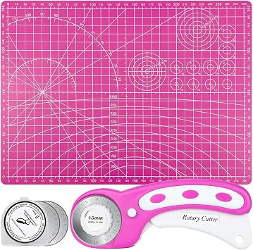 Rotary Cutter and Mat Set, Audab Self Healing Sewing Mats Shirt Cutter 45mm Fabric Cutter Wheel with 2 Blades Rotary Cutting Mat for Crafts Fabric Quilting Hobby 9" x 12" A4