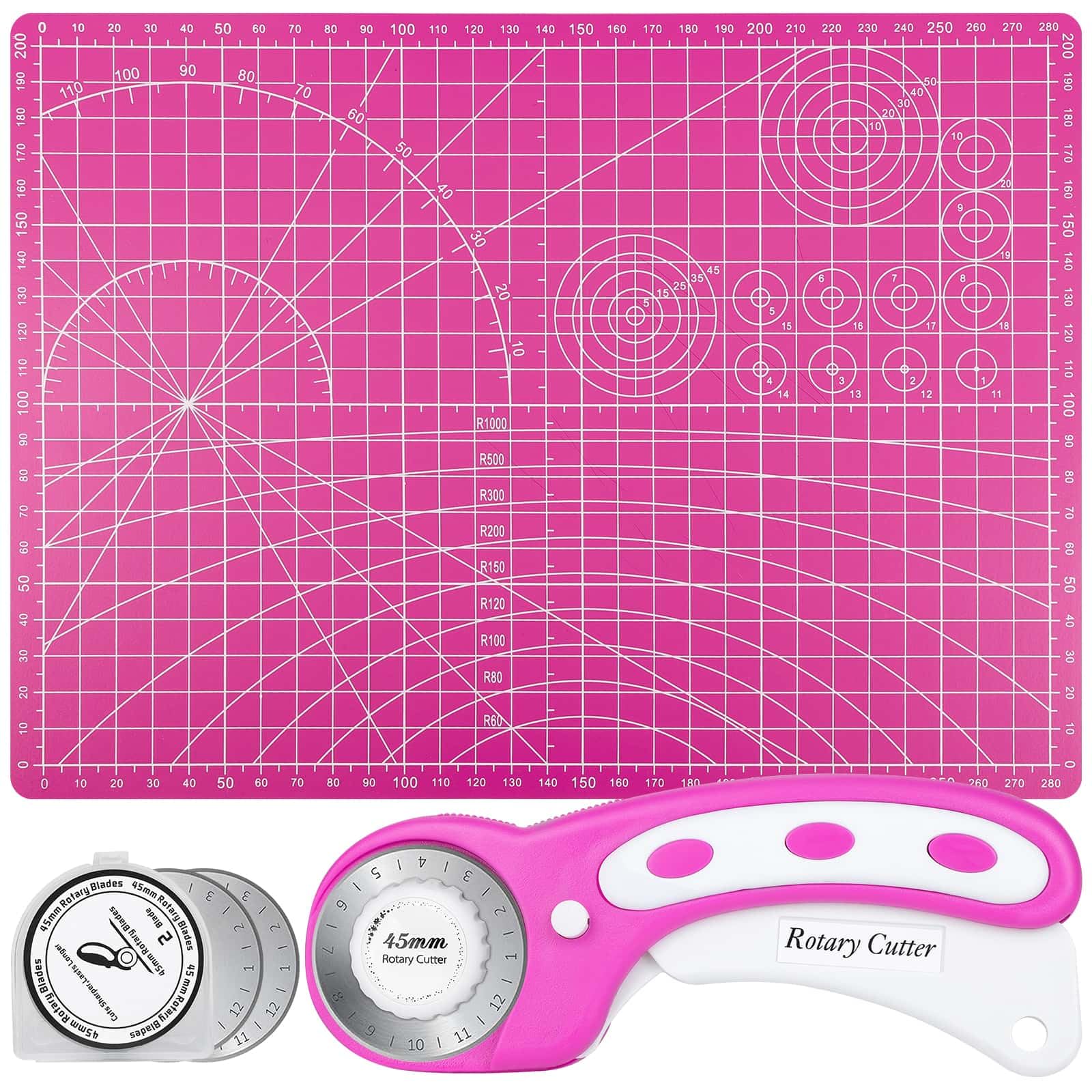 Audab 45mm Rotary Cutter and Self-Healing Mat Set for Fabric & Quilting (9" x 12")
