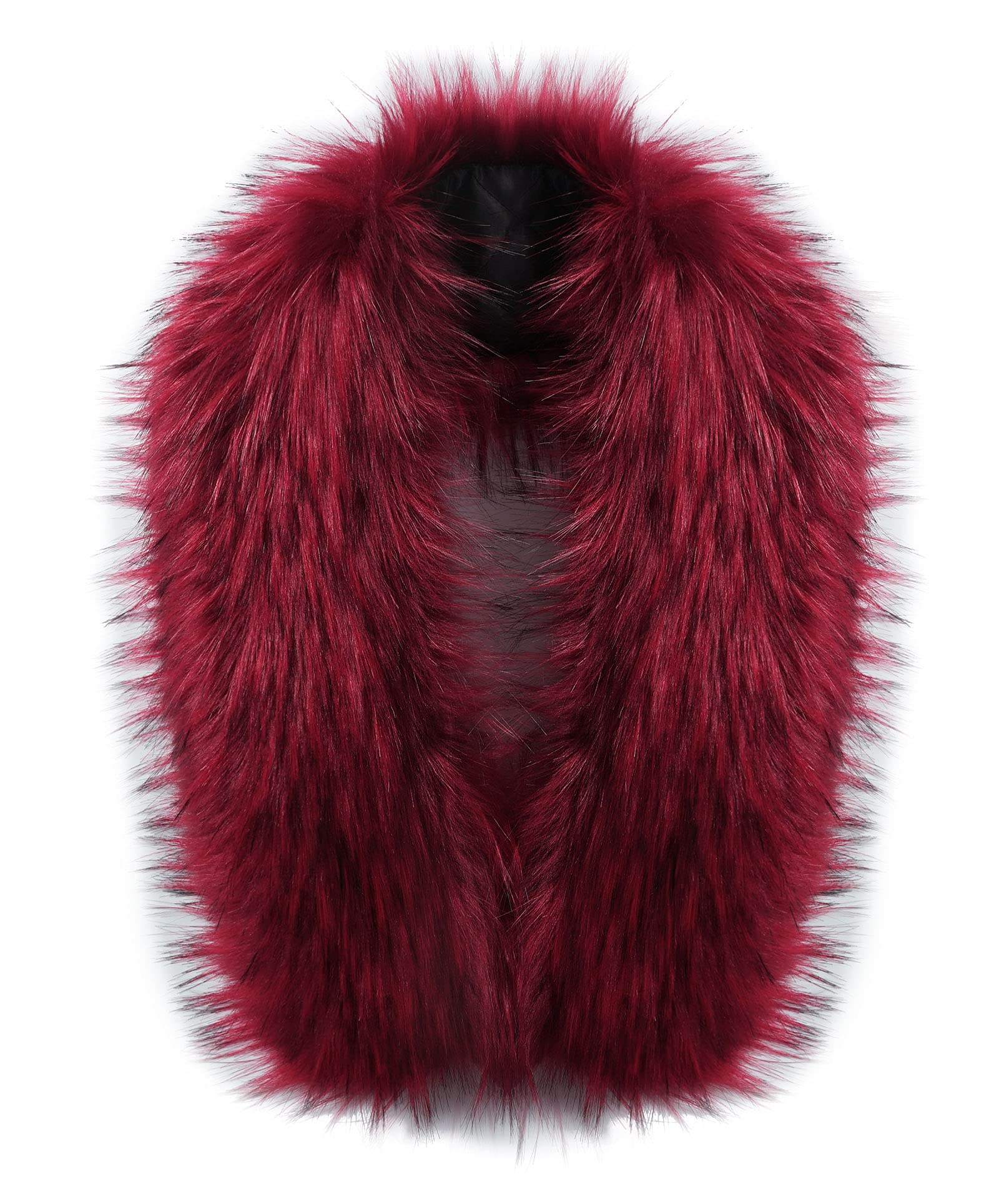 MAGIMODAC Faux Fur Collar detachable Hood Trim Replacement For Hood Wine Red 70cm