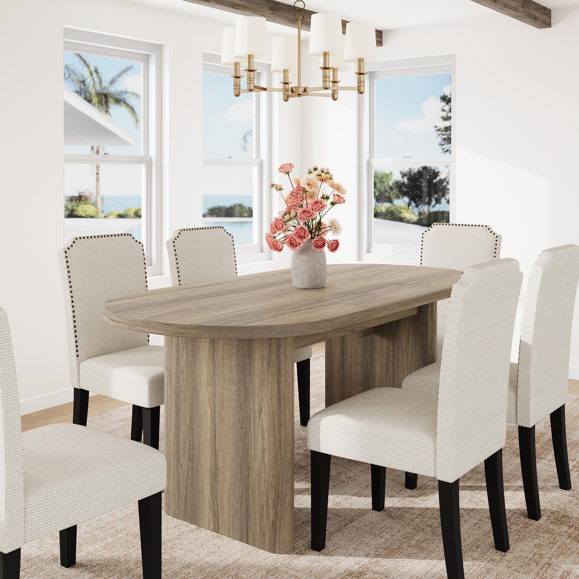 GarveeHome Oval Dining Table for 6-8 People, Long Large Kitchen Table with Thick Sturdy Wooden Base, Farmhouse Dining Room Table for for Kitchen,