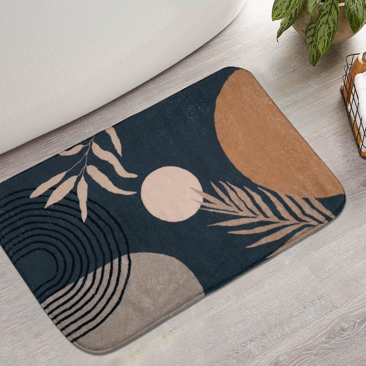Black Boho Bathroom Rugs Non-Slip Small Bath Mat, Cute Bath Mat Soft Washable Aesthetic Bathmat Shower Rug for Bathtub Bedroom Kitchen