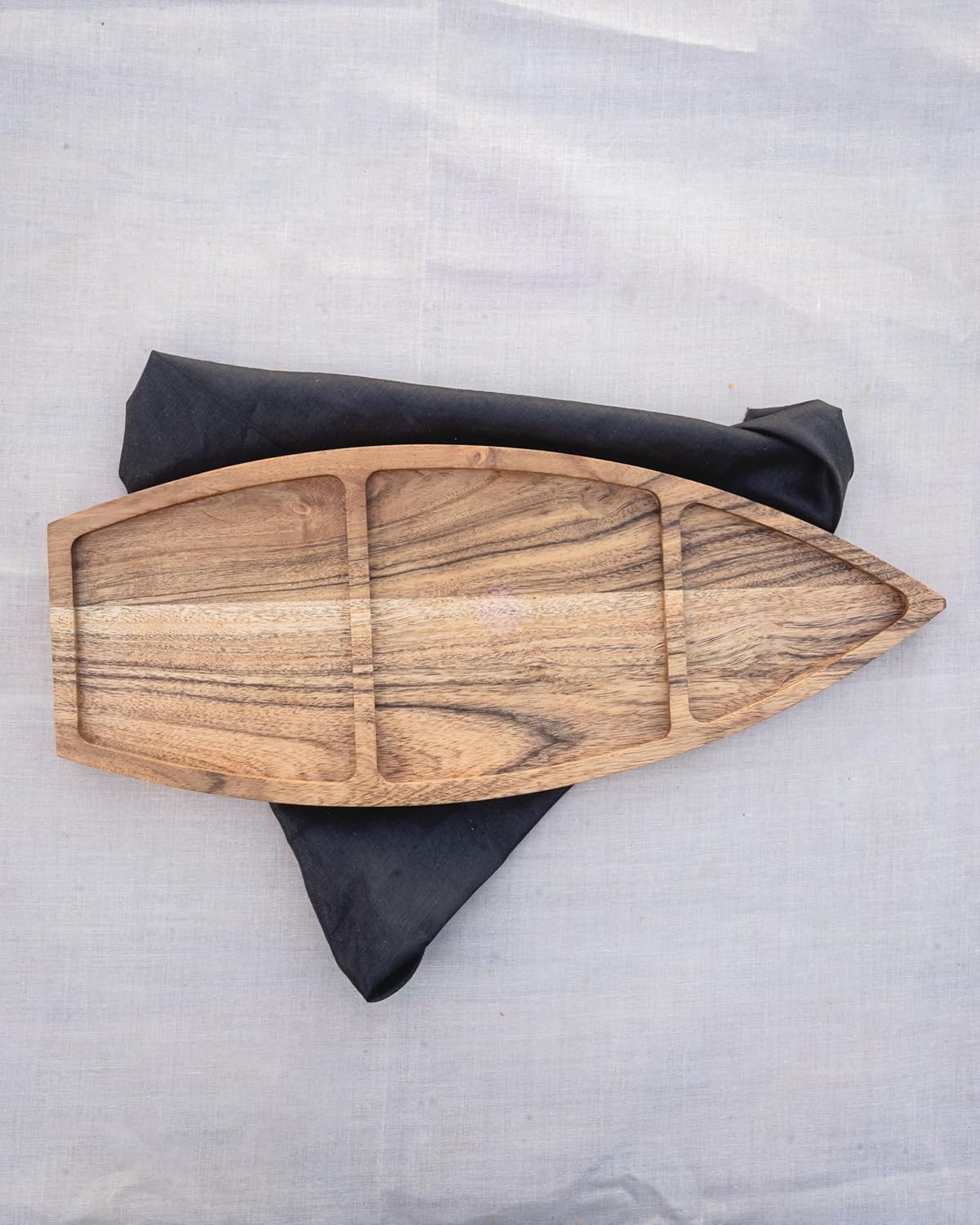 Wooden Decorative Bowl with Black Fabric Lining