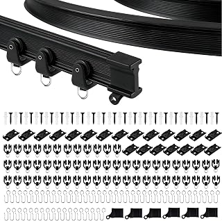 7m Schwarz Flexible Deckenvorhangschiene,Gebogene Decke Vorhangschiene Biegsame Halterung,meter gebogene Vorhangschiene mit stummen Rollen,biegbare Halterung für Duschen Erkerfenster RV Raumteiler