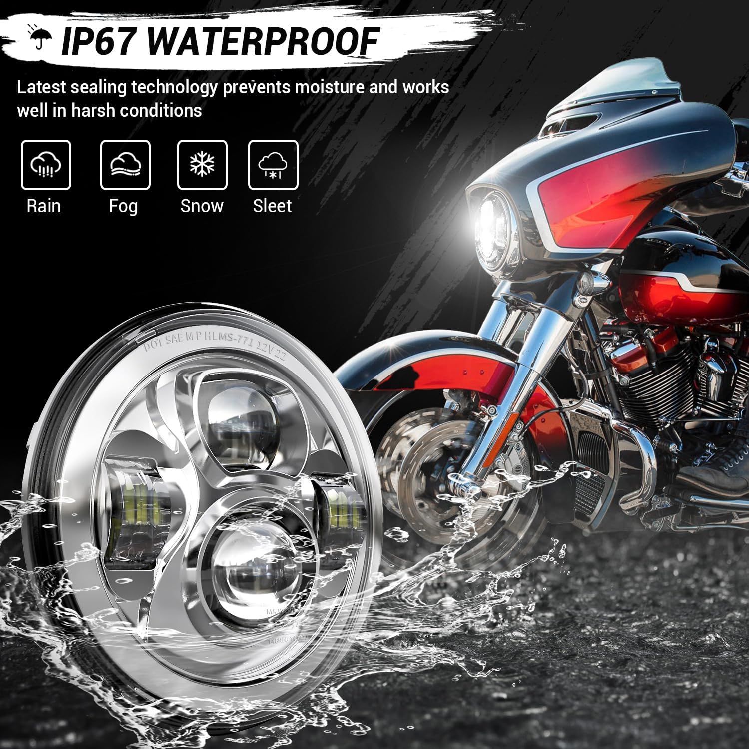 Z-OFFROAD New Motorcycle 7 Inch LED light DOT Kit Compatible with Harley Davidson Touring Street Glide Road King Special Electra Glide Ultra Classic Fat Boy Heritage Softail Switchback Chrome