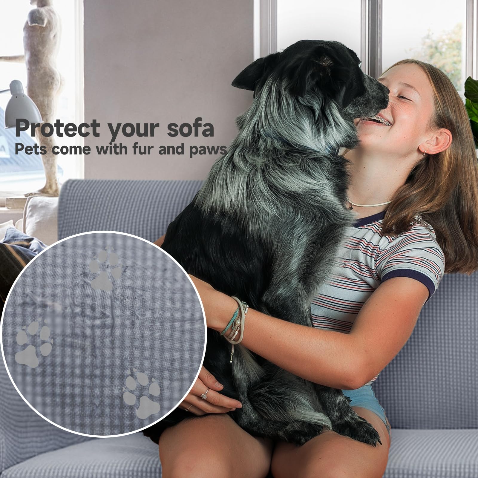Ystyle Sofa überzug 1 Sitzer Mit Armlehne, Stretch Sofabezug rutschfest, Modern Sofa Cover Für Hunde Haustiere, Atmungsaktiv Couch überzug Mit Elastic Bottom, Hellgrau