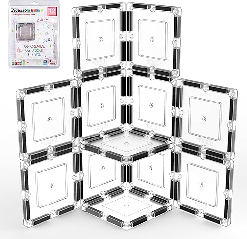 PicassoTiles Juego de expansión de azulejos magnéticos transparentes transparentes STEM, kit de juguetes educativos de construcción para niños de 3