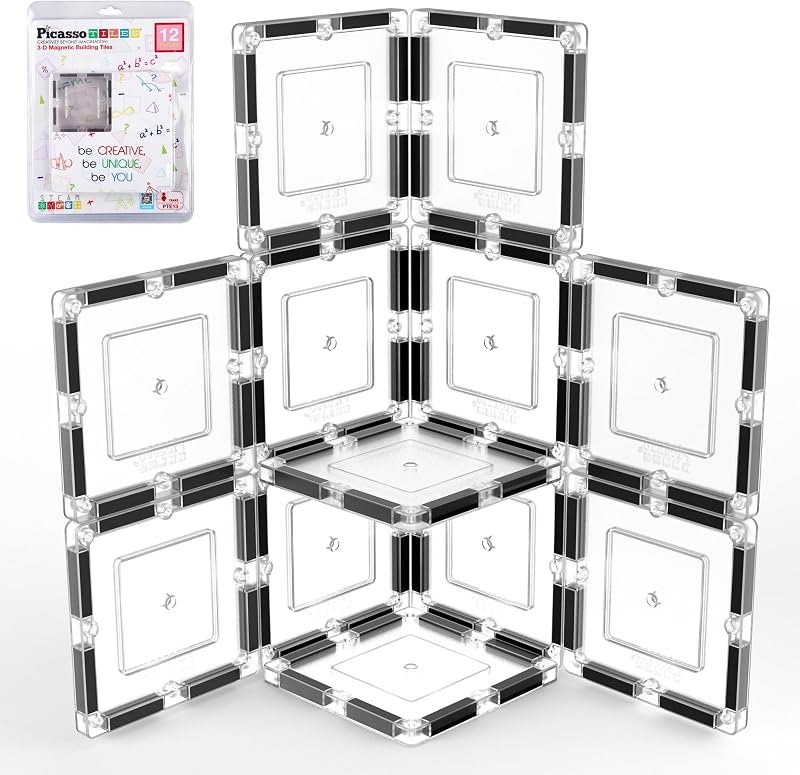 Clear Transparent Magnetic Tile Expansion Set STEM Educational Construction Toy Kit for Kids Age 3 Plus Magnet Building Blocks Preschool Learning Creativity and Skill Development PTE13