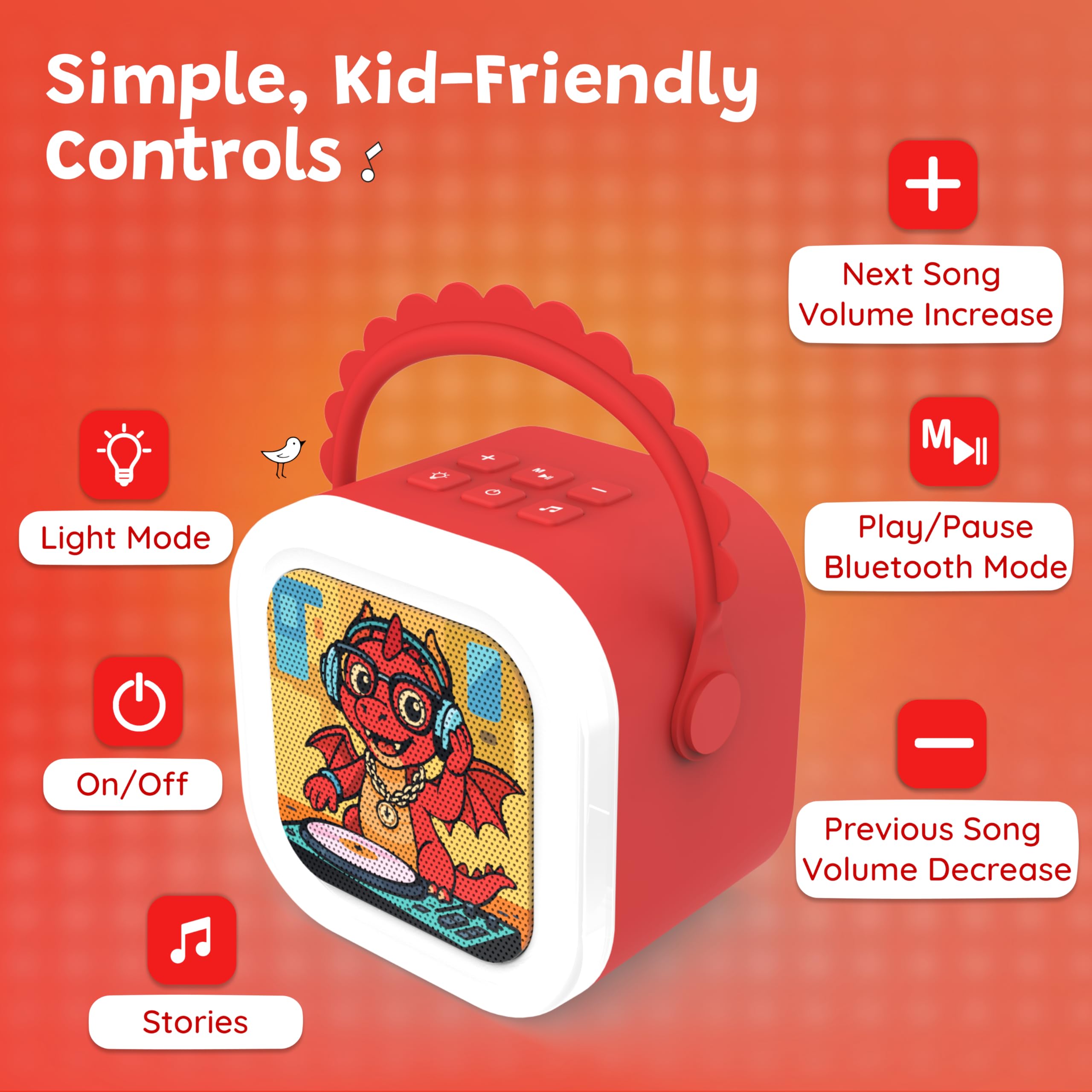 WonderBuddy StoryBox Mini, 200+ Stories & Rhymes Preloaded, Karaoke Mic for Singing, RGB Lights, Kids Speaker, Musical Toy, Best Gift for 3-5 yr Kids - Dragon with Mic - Image 8 thumbnail