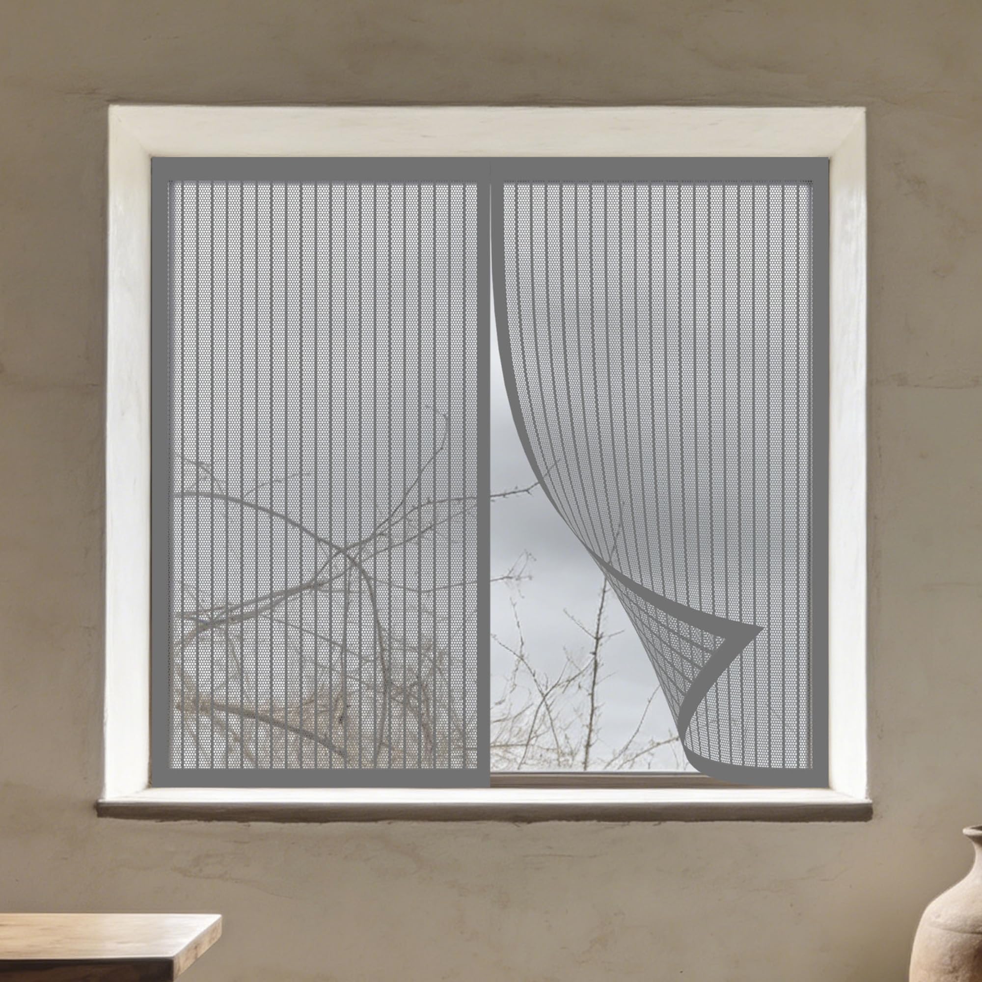 Window Fly Screen 165 x 135 cm with Selfadhesive DIY Window Bug Screen Kit Mosquito with Installation Accessories for Living Room Bedroom Offfice, Grey