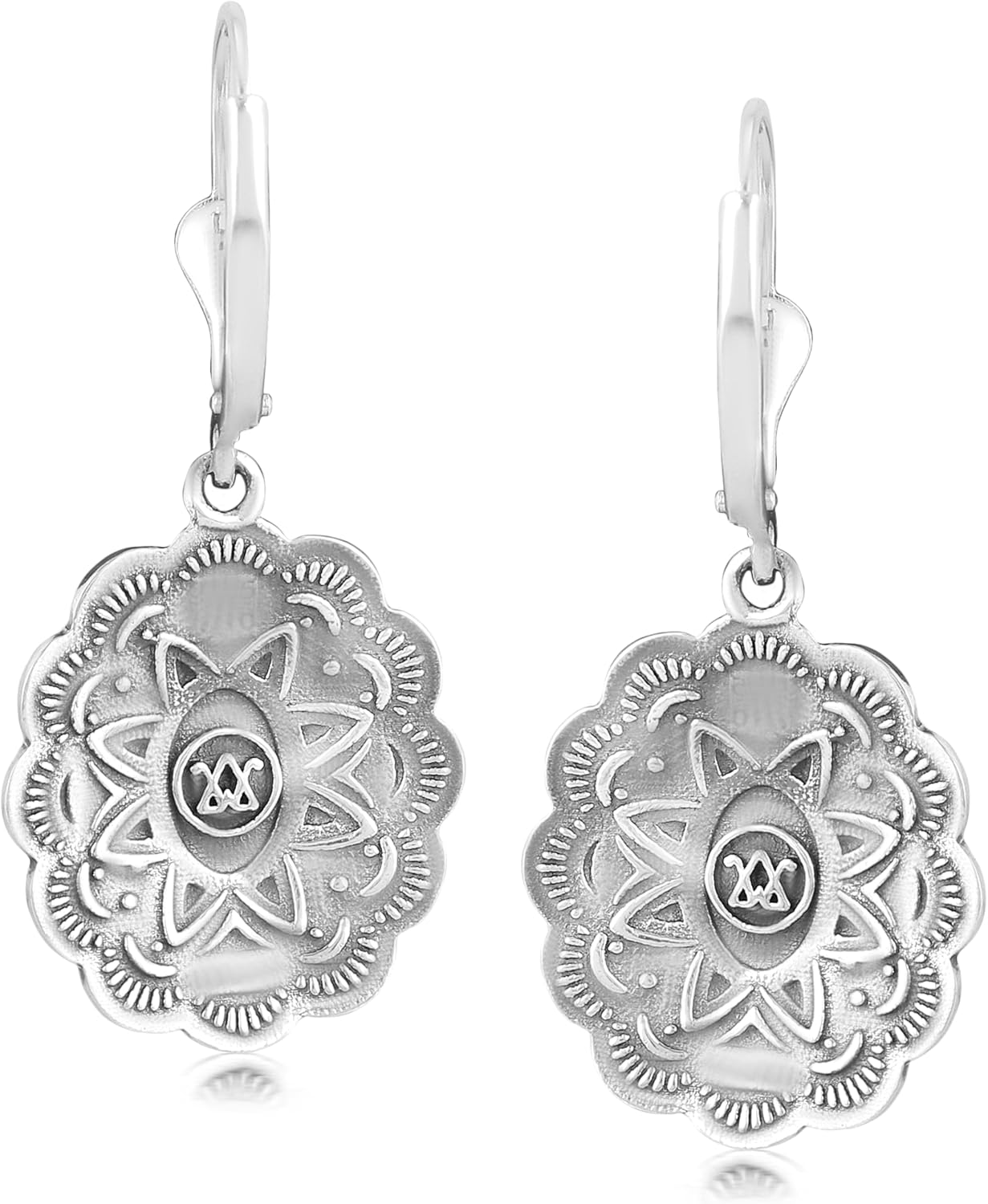 American West Jewelry Sterling Silver and Genuine Gemstone Concha Lever Back Earrings
