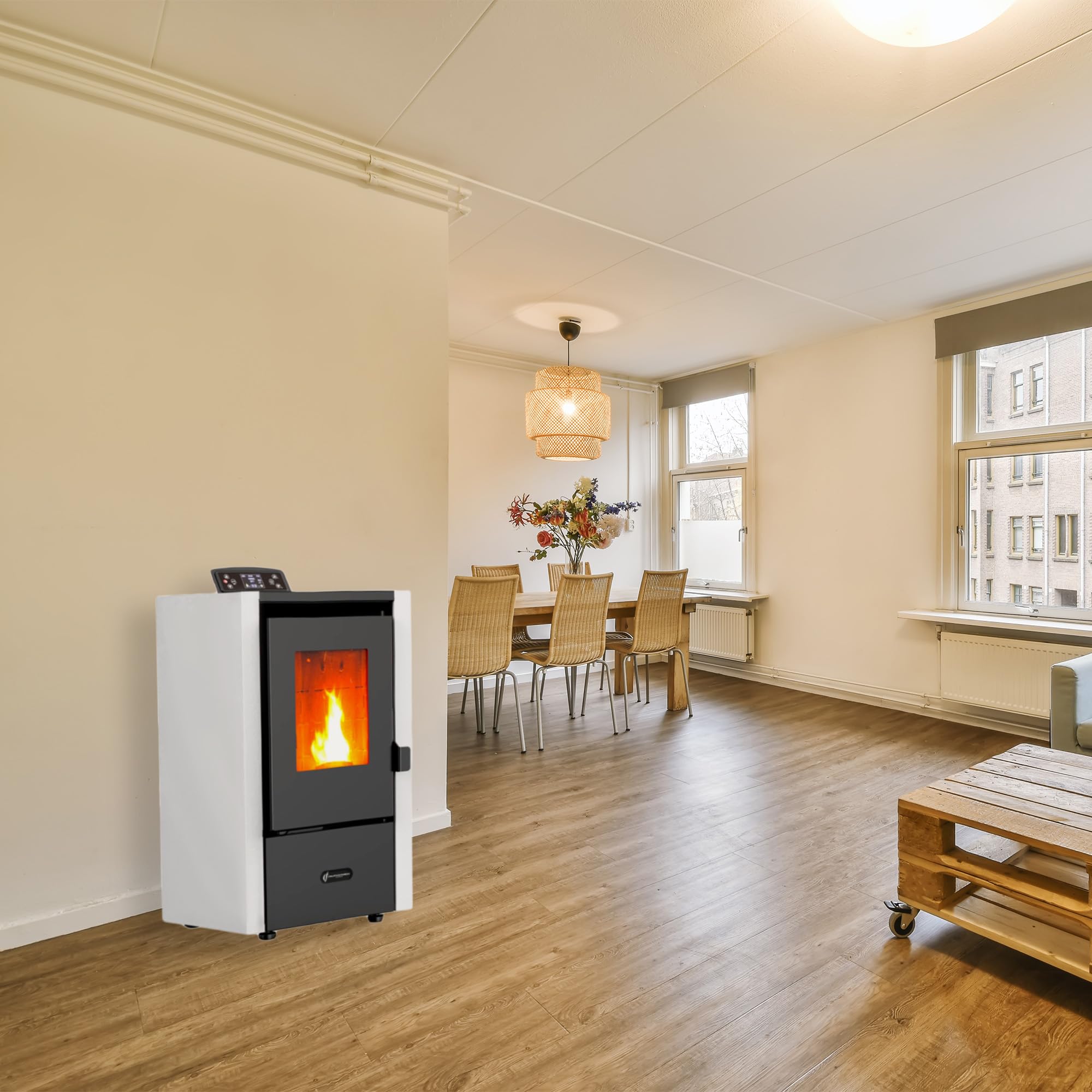 Sannover Anita Piec na pellet, 6,5 kW, biały + zestaw przyłączeniowy do budowy kominka