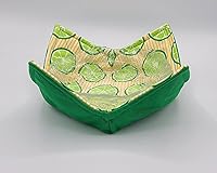 Vista 4 de Cuenco reversible para microondas con diseño de rayas de lima, color amarillo, verde, brillante, ropa de cocina tropical, hecha a mano, inauguración