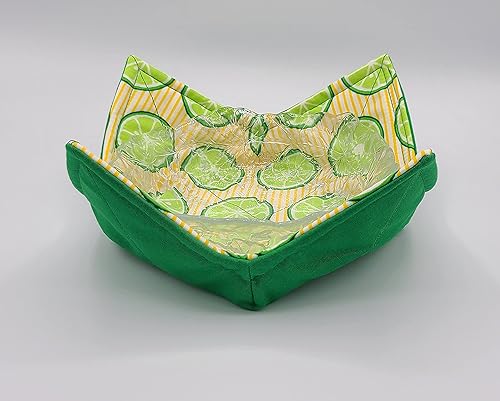 Miniatura 4 de Cuenco reversible para microondas con diseño de rayas de lima, color amarillo, verde, brillante, ropa de cocina tropical, hecha a mano, inauguración