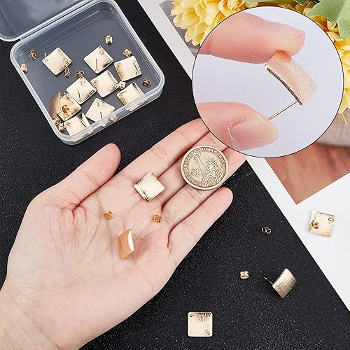 Miniatura 3 de Beebeecraft 20 unidades/caja de aretes chapados en oro de 18 quilates, aretes de rombo con lazo y 20 piezas de parte trasera de aretes para hacer