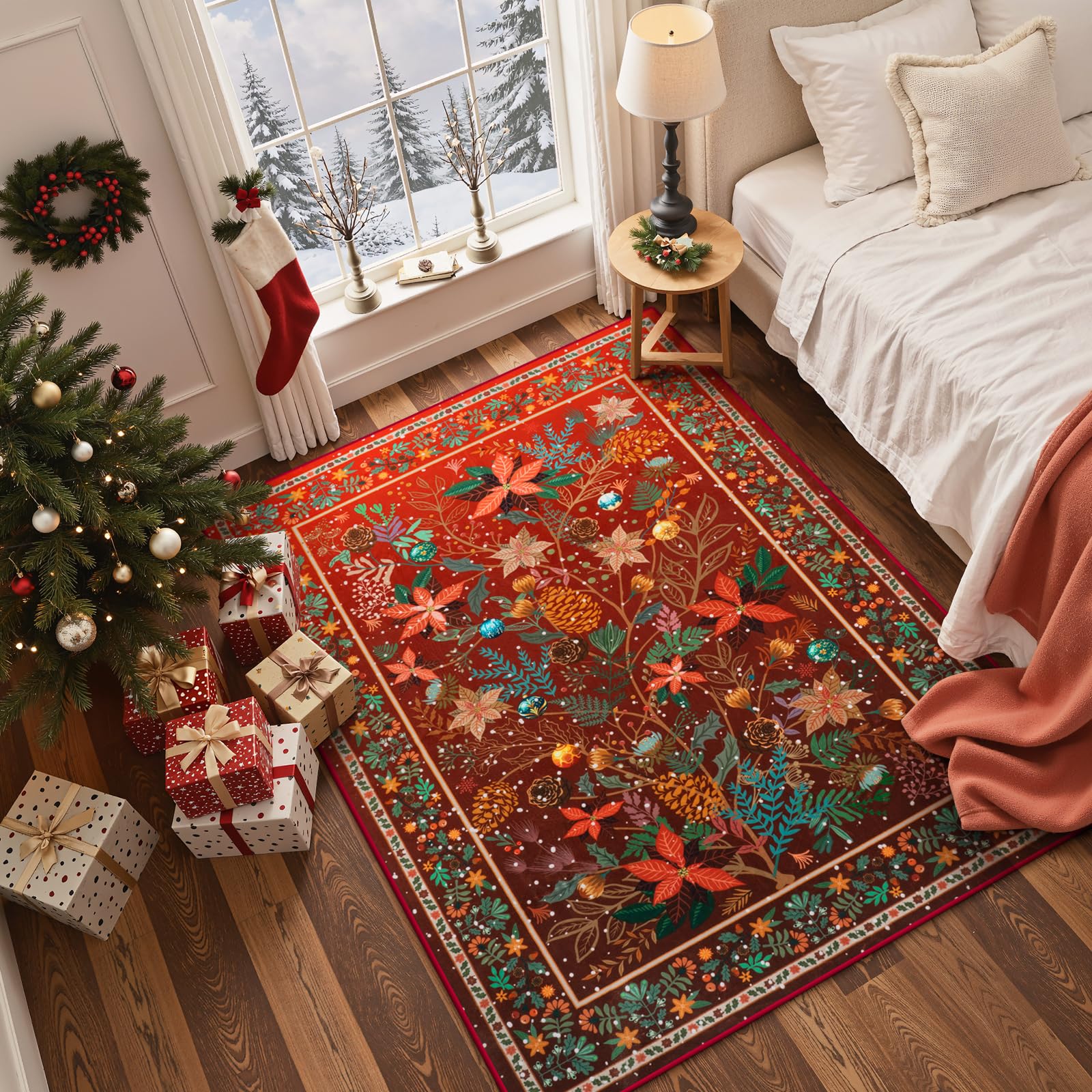 Amazon.com: Anidaroel Christmas Area Rug 5x7, Botanical Floral