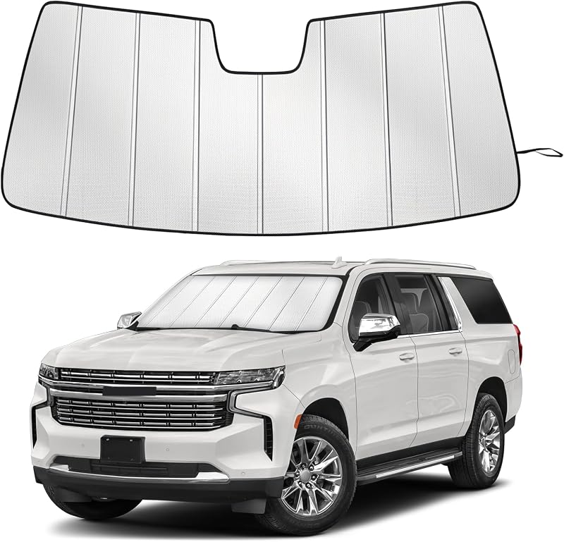 Protetor Solar Dobrável para Para-brisa Compatível com Chevy Suburban 2021–2026 bumxca, 5 Camadas com Filme de Alumínio, Modelo ZZ-JIS0044-1