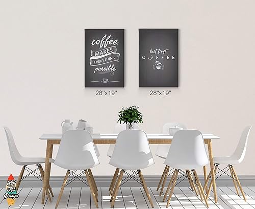Miniatura 3 de HB Art Design Coffee Makes Everything Possible and But First Coffee - Juego de 2 paneles de impresión en lienzo, arte de pared, decoración de