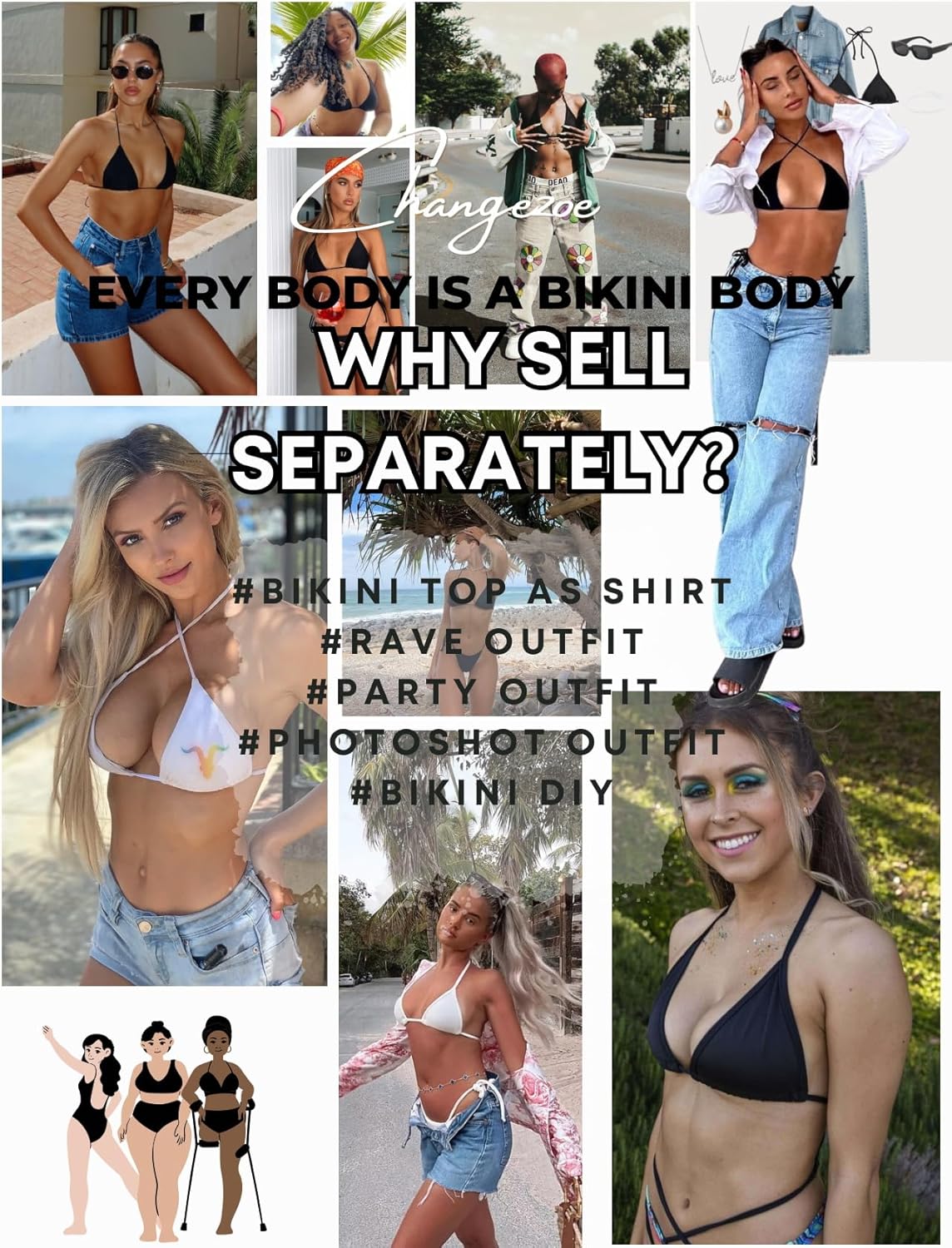 Triangle Bikini Tops for Women Halter String Bathing Suit Tops Sexy Brazilian Black White Swimsuit Top - Image 6