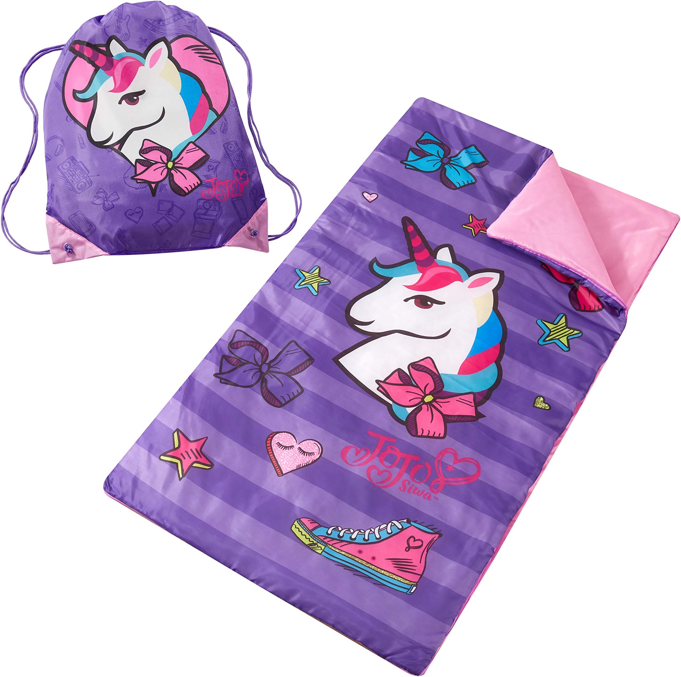 Idea Nuova Nickelodeon Jojo Siwa Unicorn Sling Bag and Cozy Lightweight Sleeping Bag, 30”x54”, Ages 3+