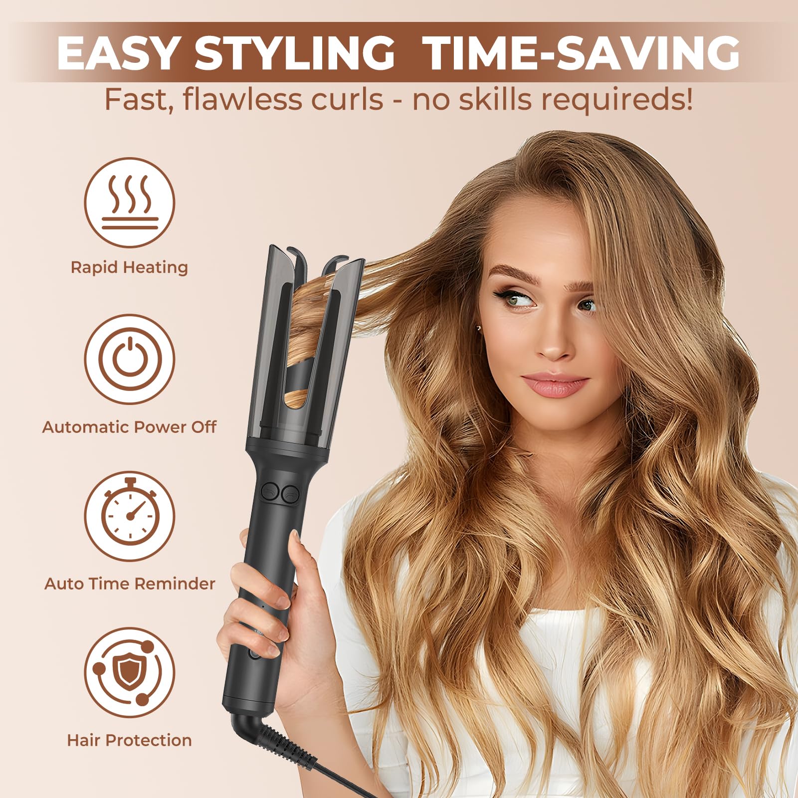 Fer à Boucler Cheveux Automatique – Ioniques Boucleur a Cheveux Automatique pour Femme avec 3 Températures Réglables, Fer à Friser 23mm Anti-Brûlure, Idéal pour Tous Types de Cheveux
