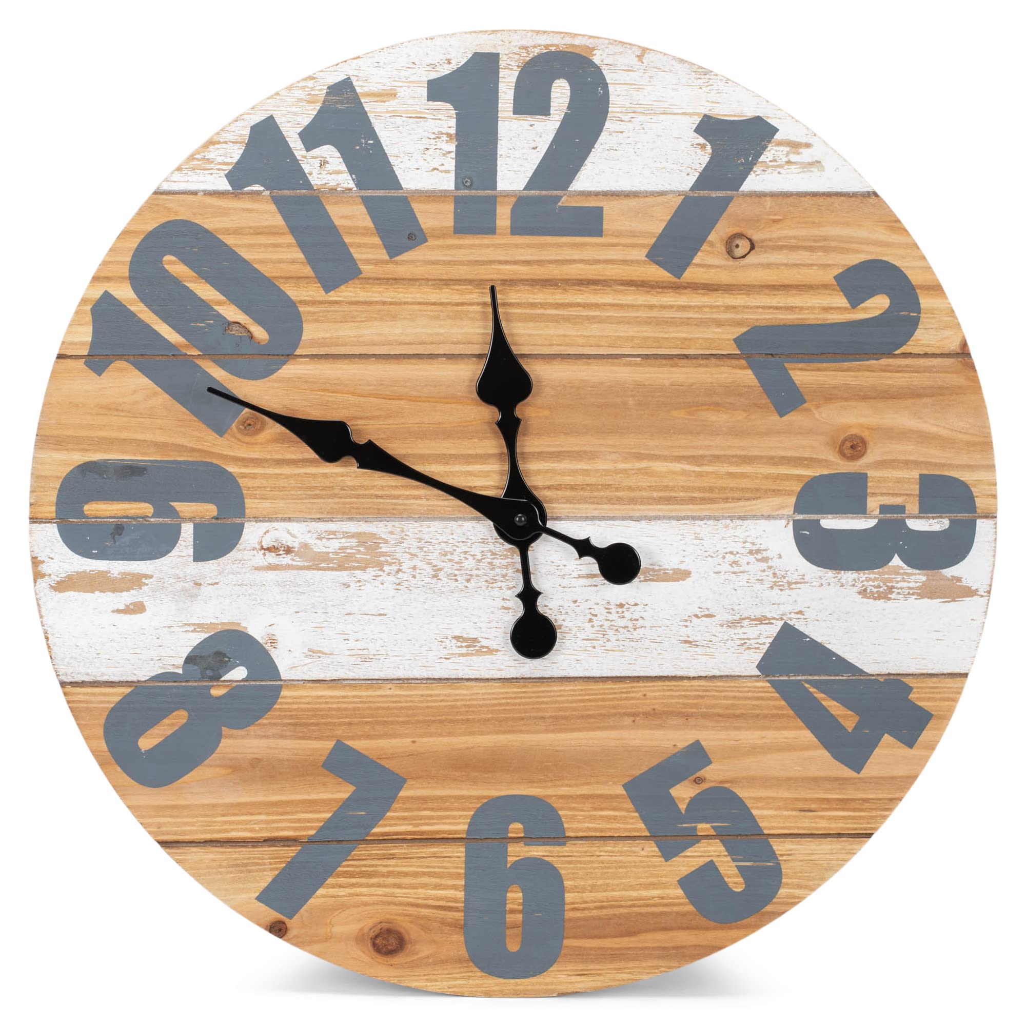 NAT & Jules Striped Woodgrain and White 24 inch Wood Composite Large Wall Clock