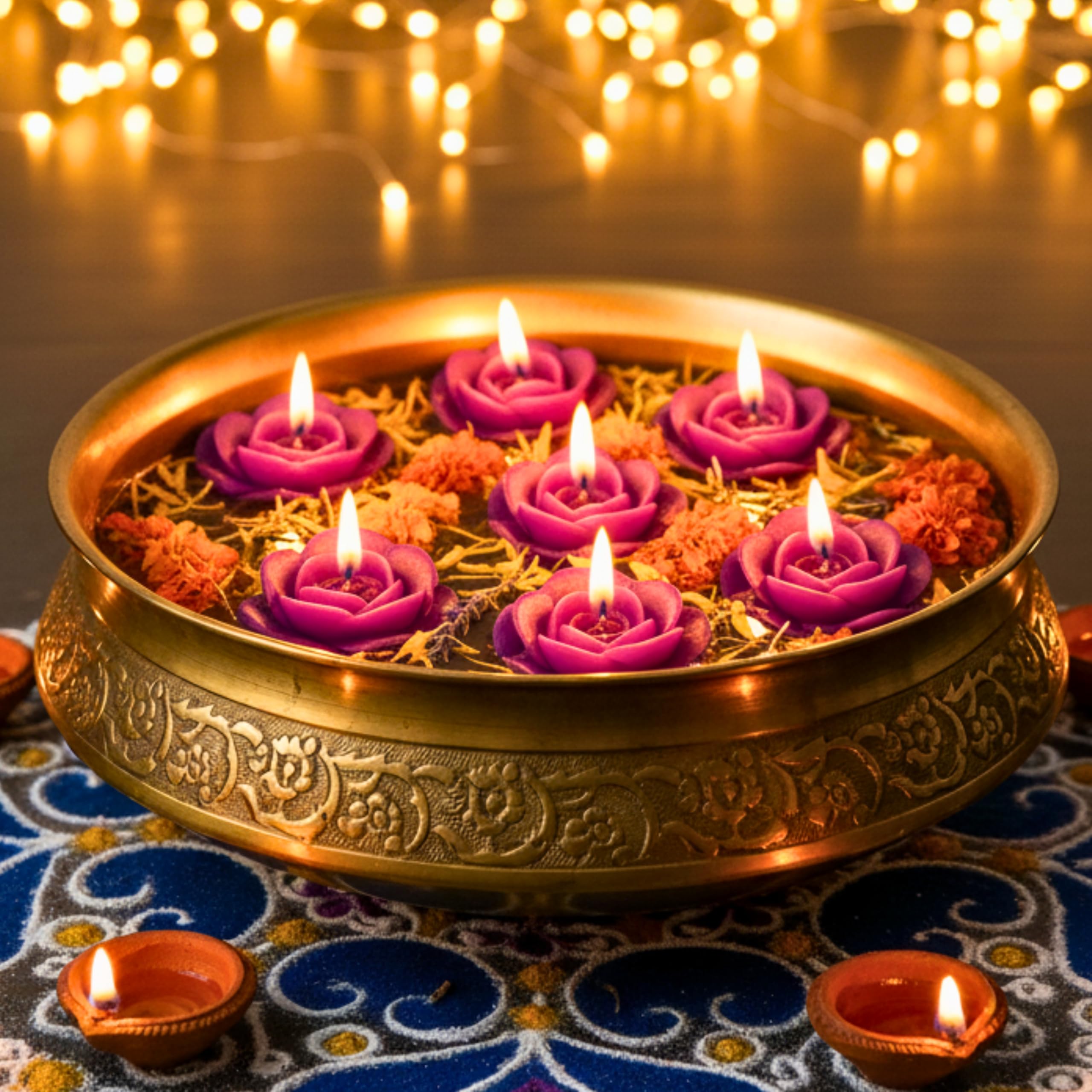 Floating Rose Candle | Water Floating, Purple Rose Shaped Decorative Scented Candle with Lavender Fragrance, Perfect for Diwali, Party and Wedding Decoration (Set of 8), 7 x 3 Cm