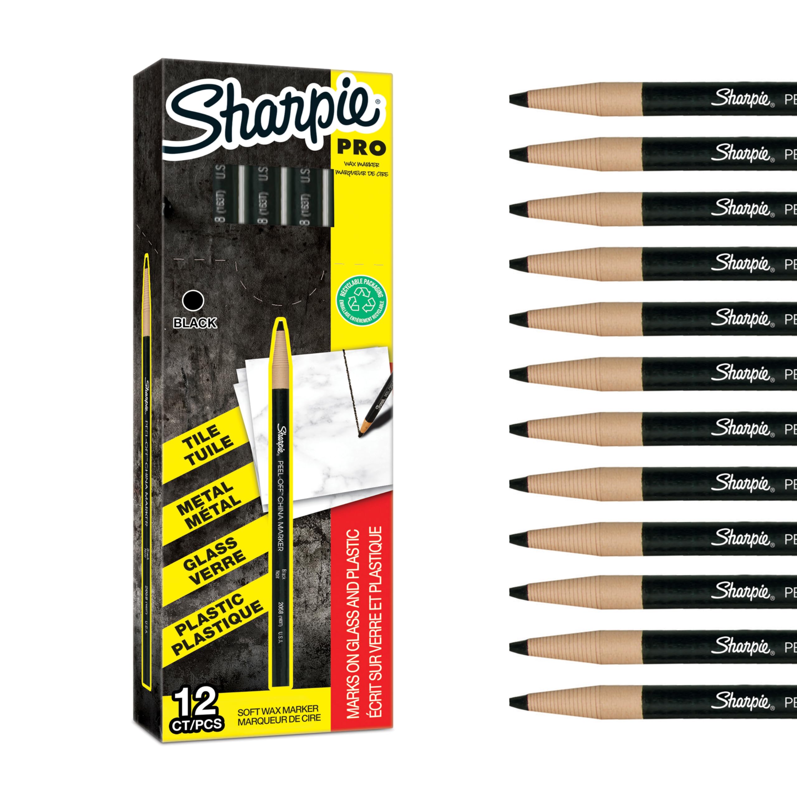 Sharpie China Marker Marqueur Polyvalent | Pointe Fine | Noir | Lot de 12