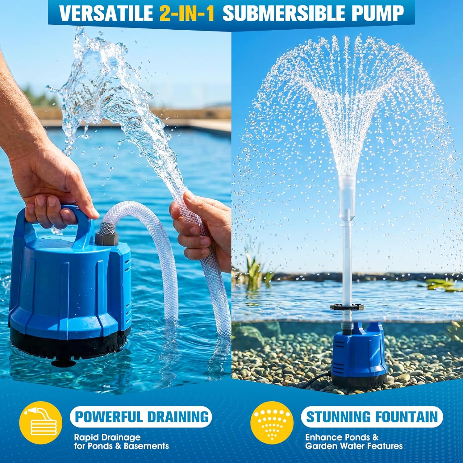 2026 Patented Pond Filter with Pump Fountain Lights, 2-in-1 Pond Filter with Pond Pump and Fountain Kit,Pond Filter Fountain for Koi Pond Filters System, Auto Water Sensor, 16ft Hose & 25ft Power Cord